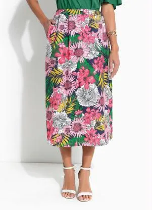 Queima Estoque - Saia com Bolsos Floral Color - QUEIMA ESTOQUE