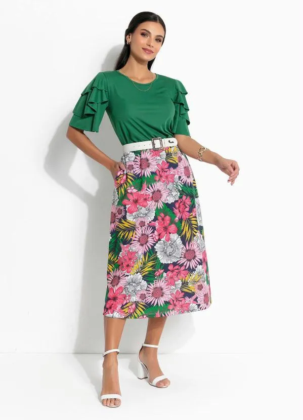 Queima Estoque - Saia com Bolsos Floral Color 3