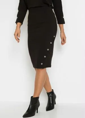 bonprix - Saia com Botões Preta - BONPRIX