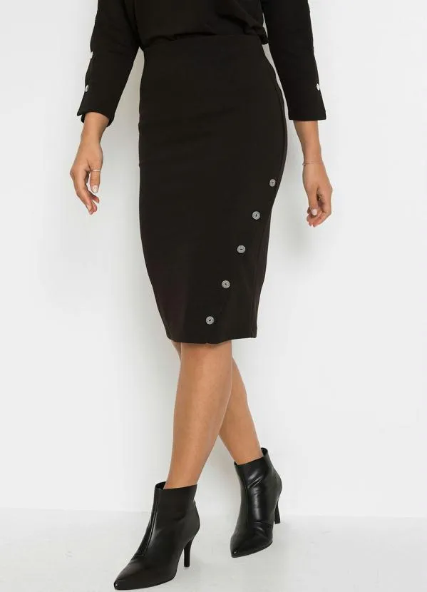 bonprix Saia com Botões Preta