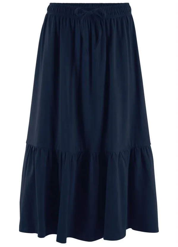 bonprix - Saia com Cordão e Babado Azul Marinho 10