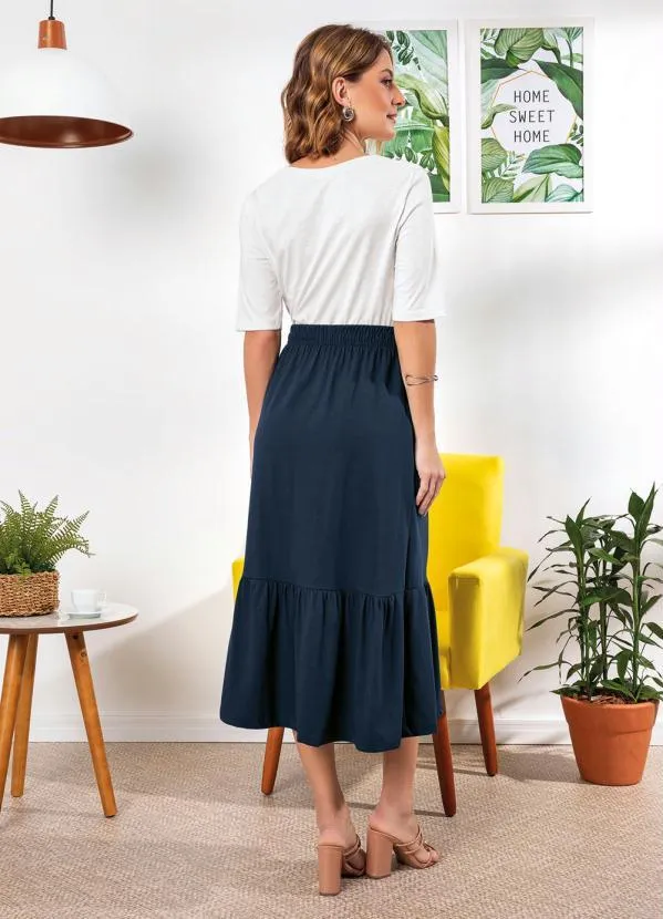 bonprix - Saia com Cordão e Babado Azul Marinho 6