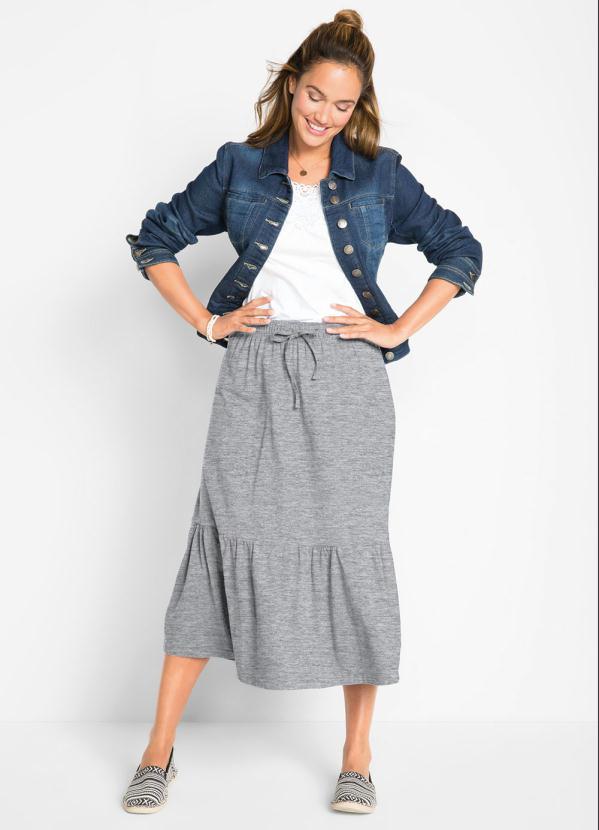 bonprix - Saia com Cordão e Babado Mescla 4