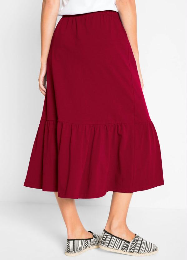 bonprix - Saia com Cordão e Babado Vermelha 2