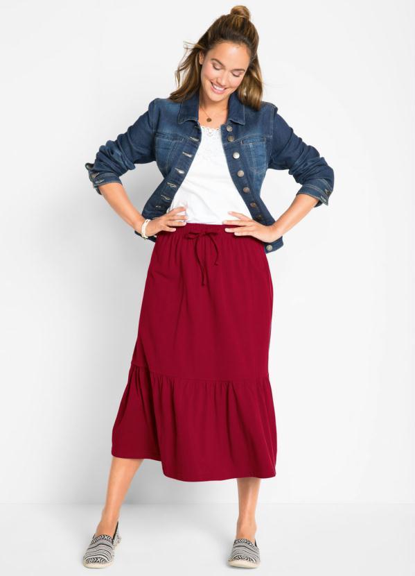 bonprix - Saia com Cordão e Babado Vermelha 3