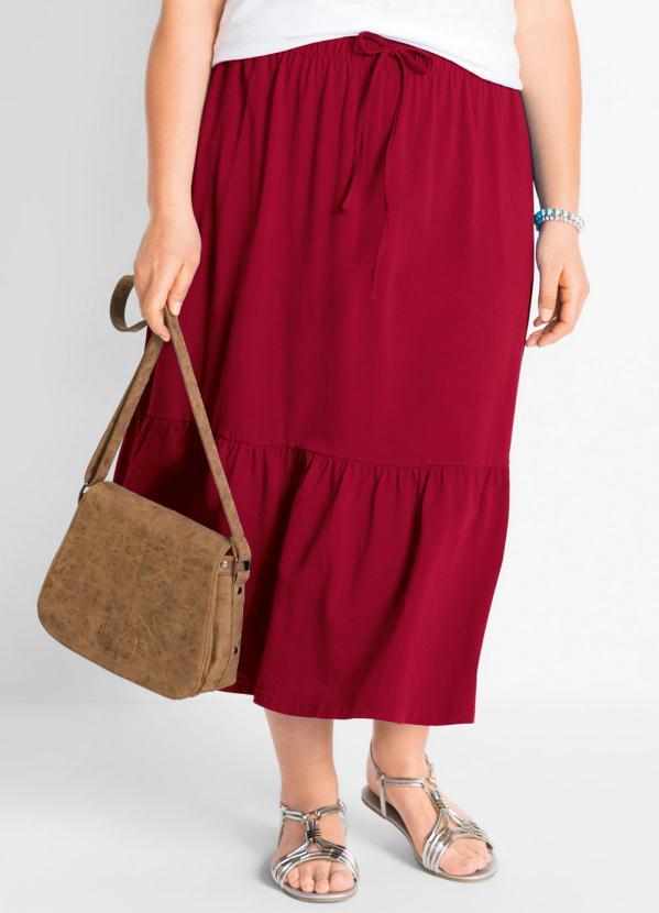 bonprix - Saia com Cordão e Babado Vermelha 6