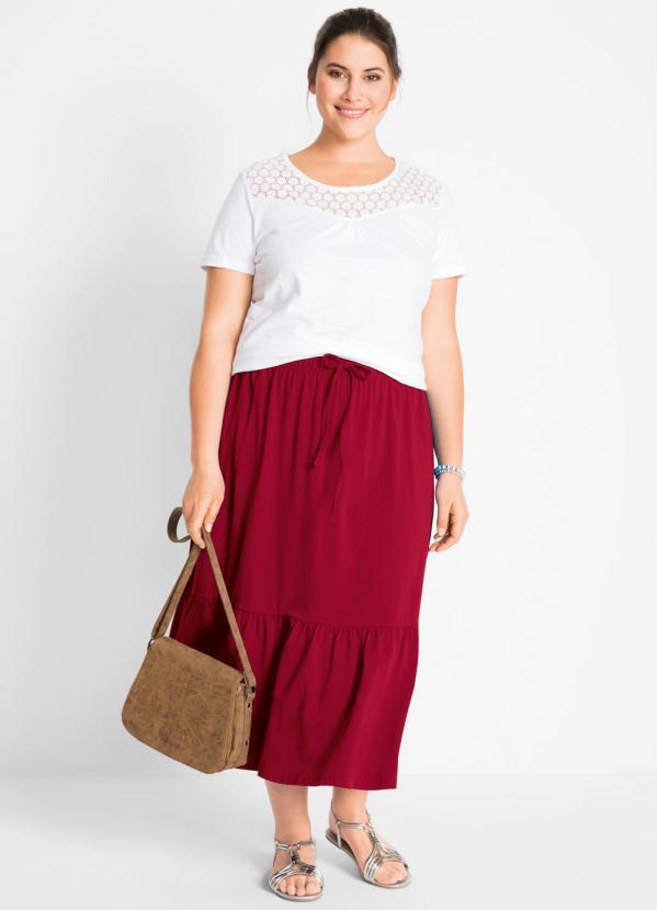 bonprix - Saia com Cordão e Babado Vermelha 8