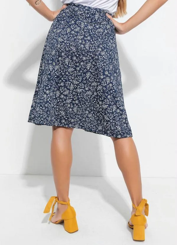 Queima Estoque - Saia com Cordel Floral Marinho Moda Evangélica 2