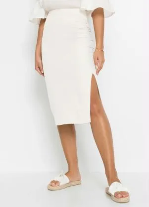 bonprix - Saia com Drapeado Off White - BONPRIX