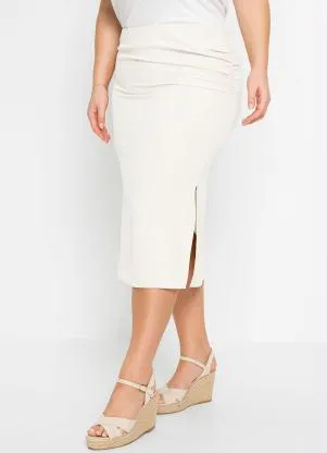 bonprix - Saia com Drapeado Off White - BONPRIX