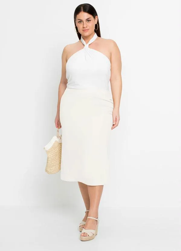 bonprix - Saia com Drapeado Off White 10