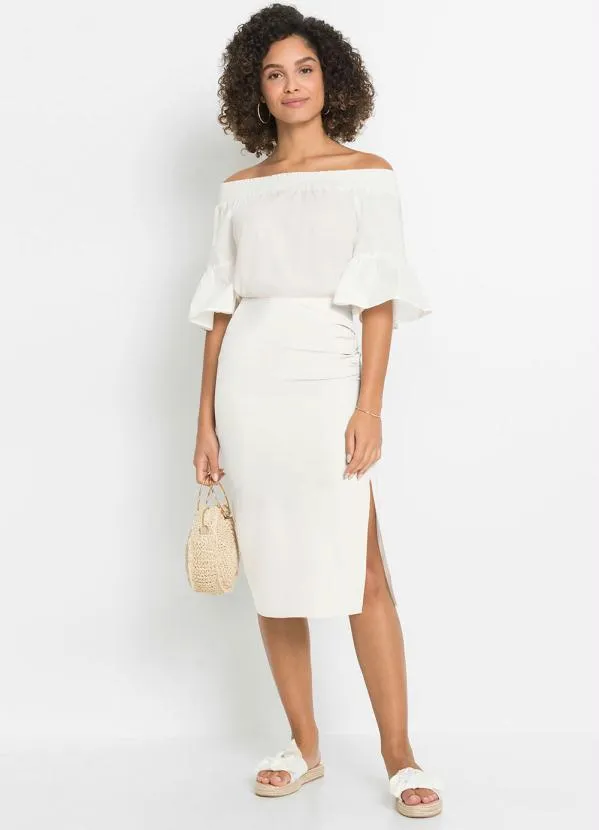 bonprix - Saia com Drapeado Off White 3