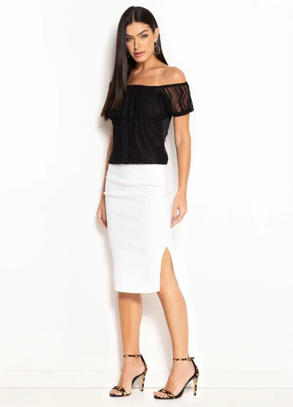 bonprix - Saia com Drapeado Off White 4