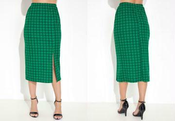 Saia com Elstico e Fenda Pied Poule Verde