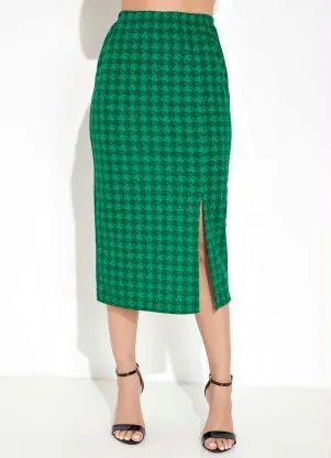 Moda Pop - Saia com Elástico e Fenda Pied Poule Verde - MODA POP