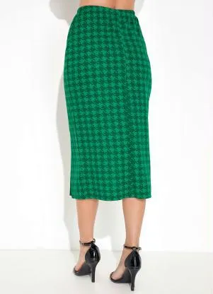 Moda Pop - Saia com Elástico e Fenda Pied Poule Verde - MODA POP