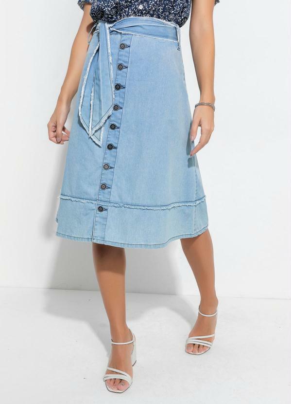 Saia com Faixa (Jeans Claro) Moda Evanglica