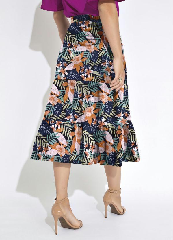 Outlet - Saia com Fenda Estampada Floral Laranja 2