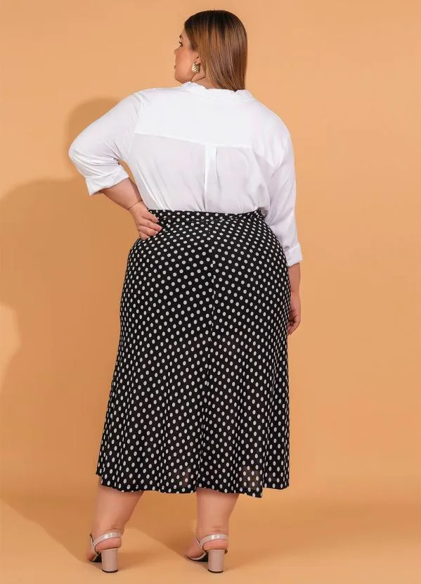 bonprix - Saia com Fendas Midi Poá Preto 10