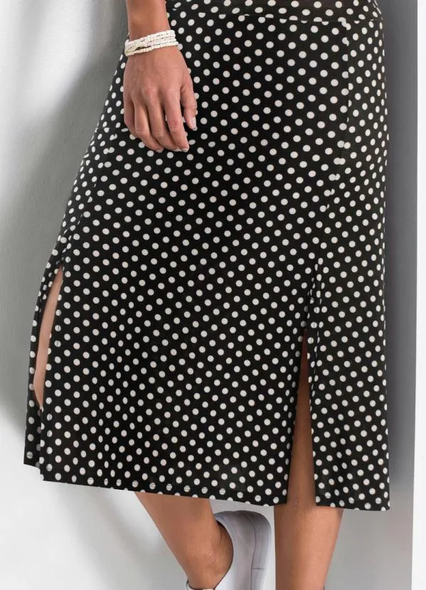 bonprix - Saia com Fendas Midi Poá Preto 3