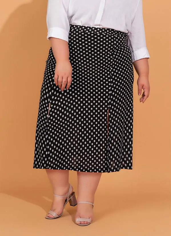 bonprix - Saia com Fendas Midi Poá Preto 7