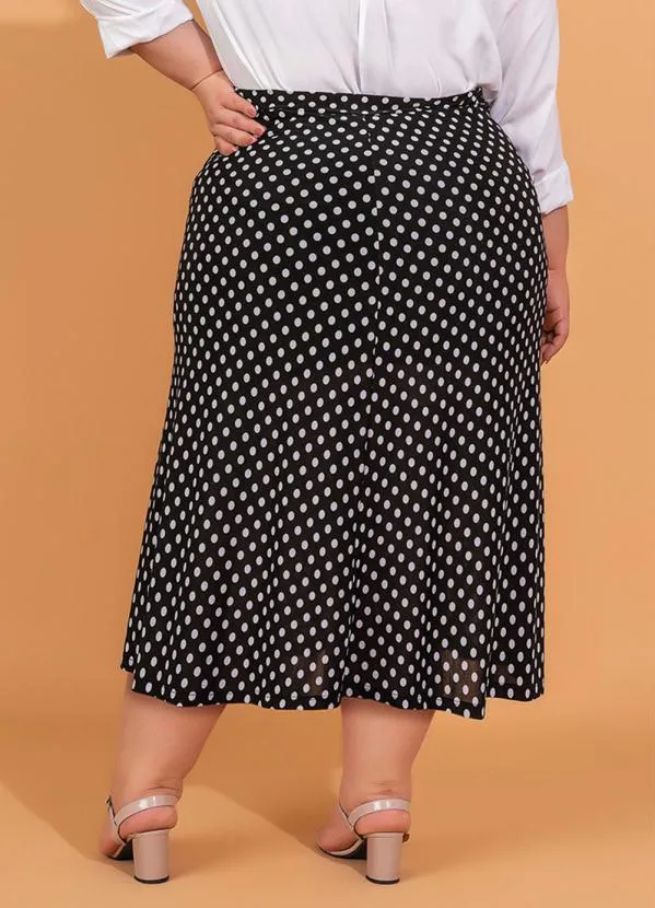 bonprix - Saia com Fendas Midi Poá Preto 8