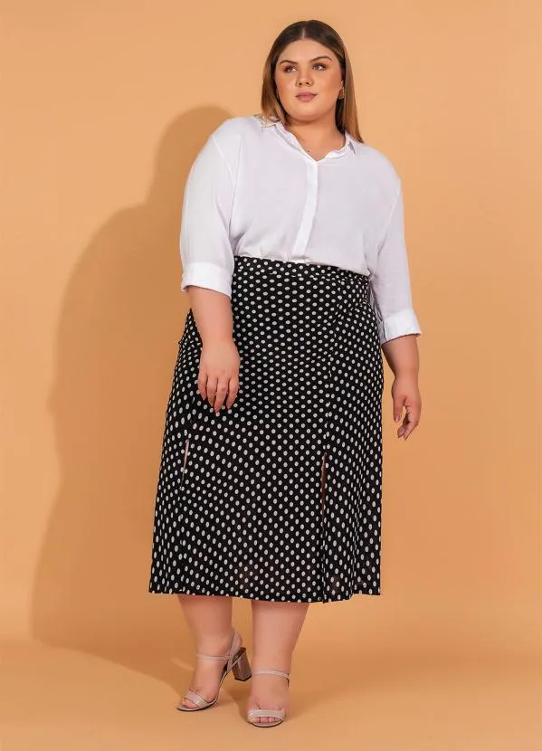 bonprix - Saia com Fendas Midi Poá Preto 9