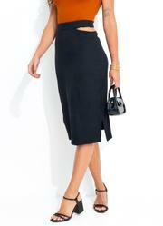 Saia com Recorte Midi Preta