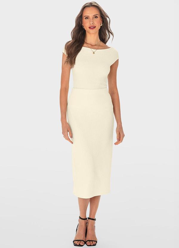 Malwee - Saia Creme Mídi Reta Texturizada 2