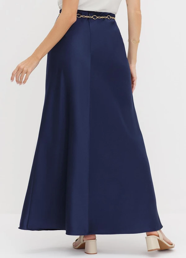 Principessa - Saia Longa em Crepe Acetinado Marinho Meire 4