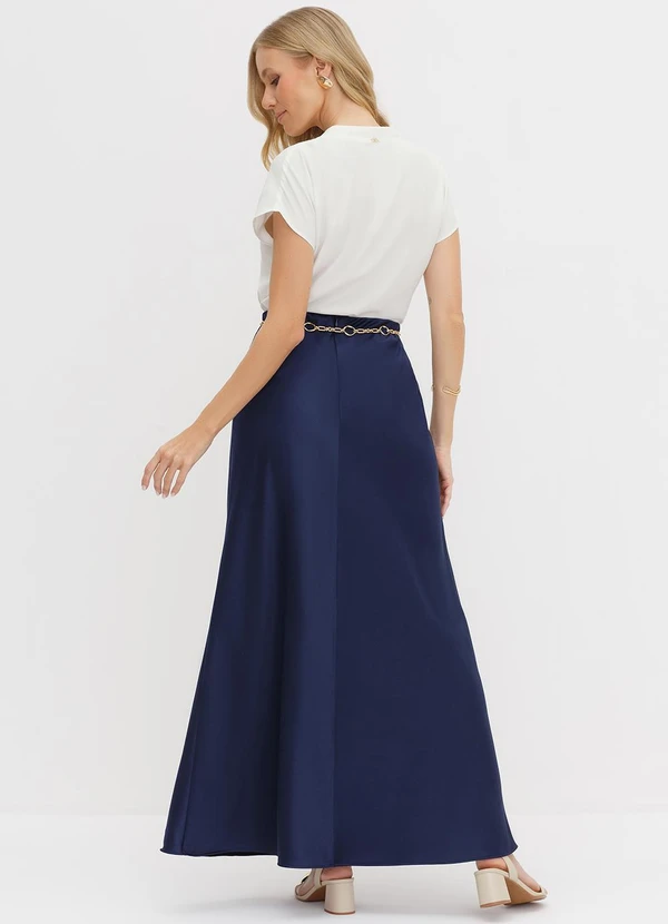 Principessa - Saia Longa em Crepe Acetinado Marinho Meire 2
