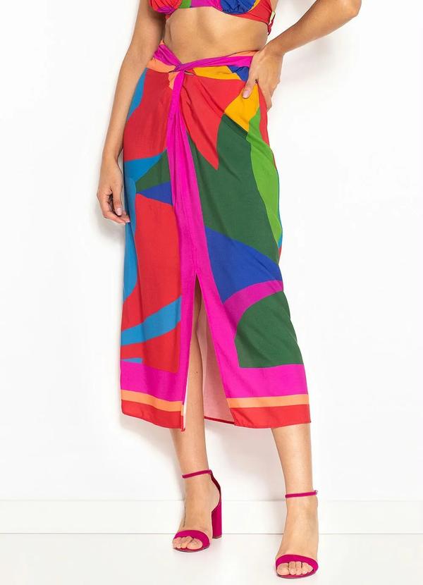 Farm - Saia de Viscose Amarração Lenço Costela de Cor Rosa