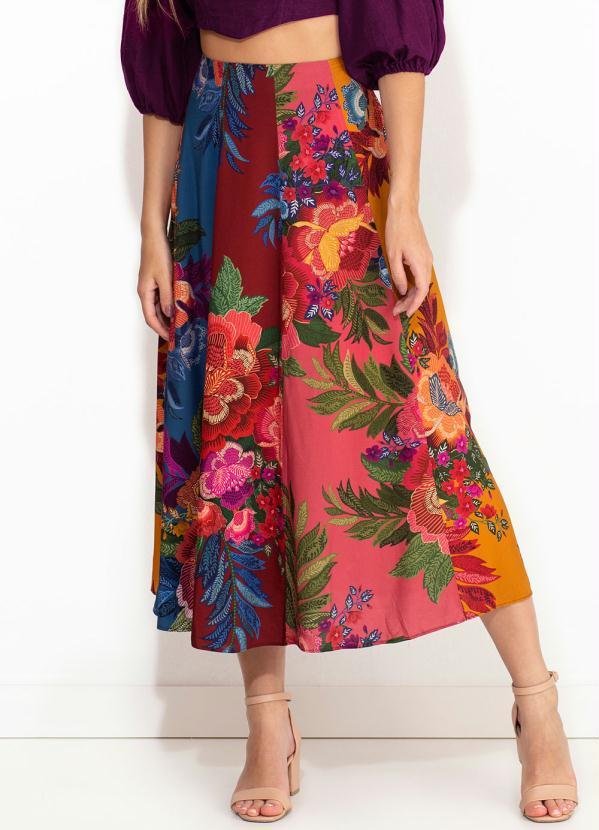 Farm - Saia de Viscose Patch Bouquet de Inverno Estampada