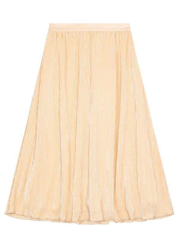 Malwee - Saia Dourada Midi Evasê Plissada 3