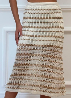 Doce Tom - Saia em Tricot Estampado Curta Marrom - DOCE TOM