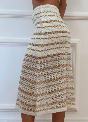 Doce Tom - Saia em Tricot Listrado Curta Marrom - DOCE TOM