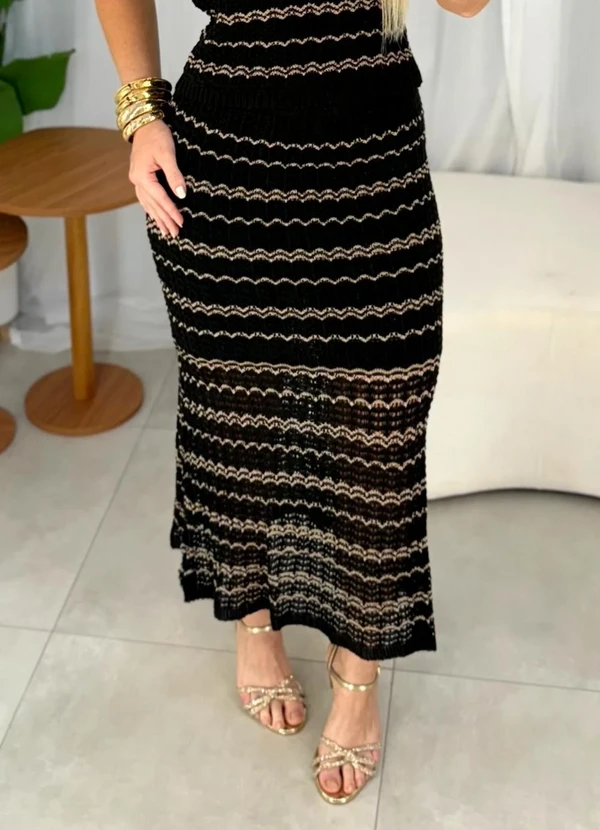 Doce Tom - Saia em Tricot Listrado Curta Preto