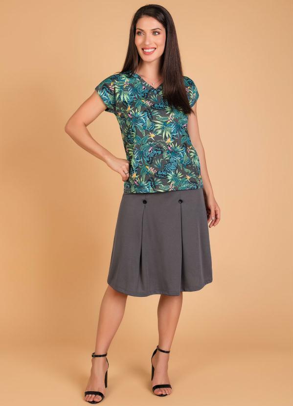 Outlet - Saia Evasê Cinza Moda Evangélica com Botões 5