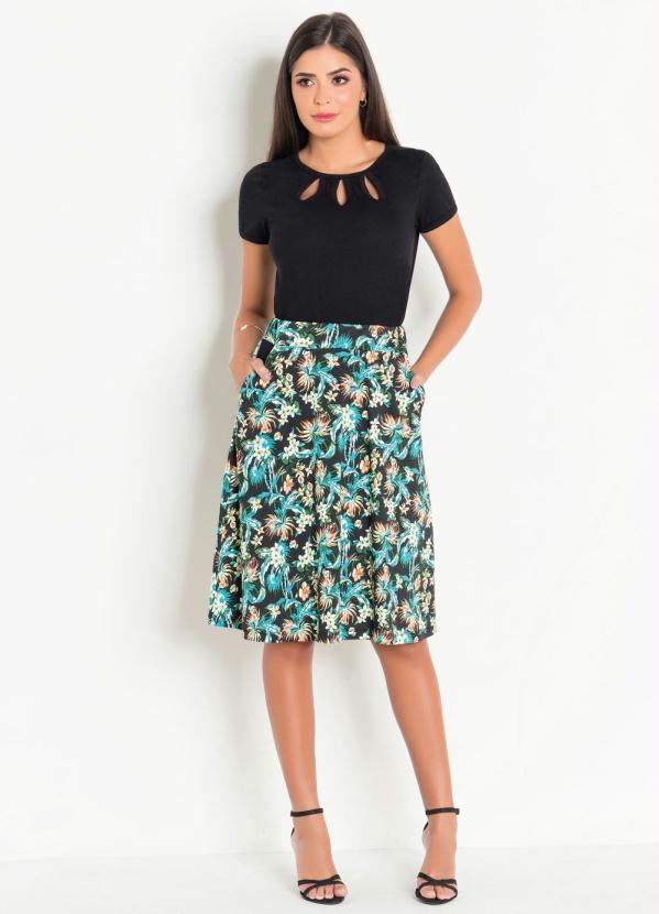 Outlet - Saia Evasê com Bolso Estampada Moda Evangélica 3