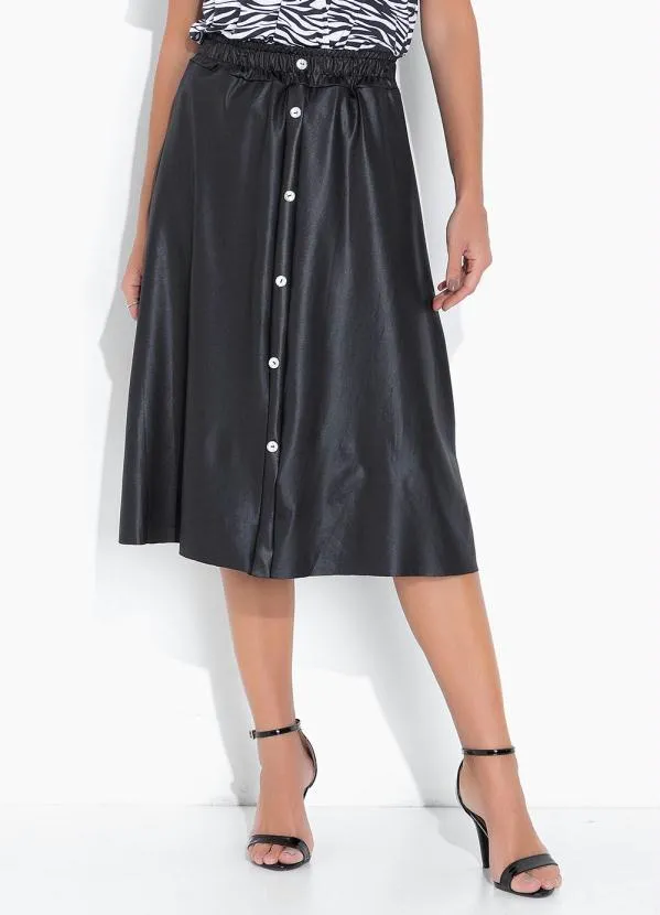 bonprix - Saia Evasê com Elástico Preta