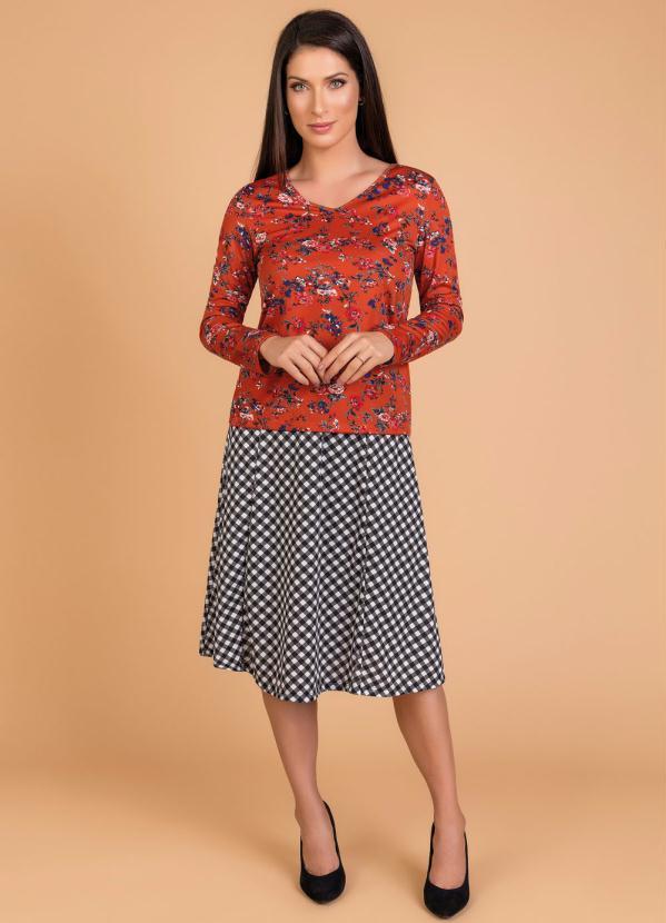 Rosalie - Saia Evasê com Faixa Xadrez Moda Evangélica 4