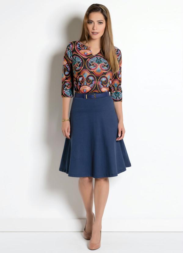 Outlet - Saia Evasê em Meia Malha Marinho Moda Evangélica 3