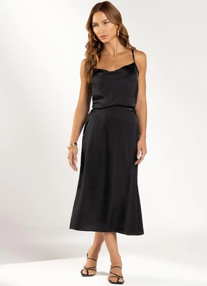 Marialícia - Saia Feminina Acetinada Preto - MARIALÍCIA