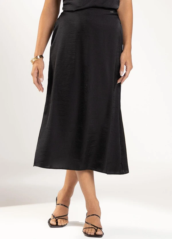 Marialícia - Saia Feminina Acetinada Preto