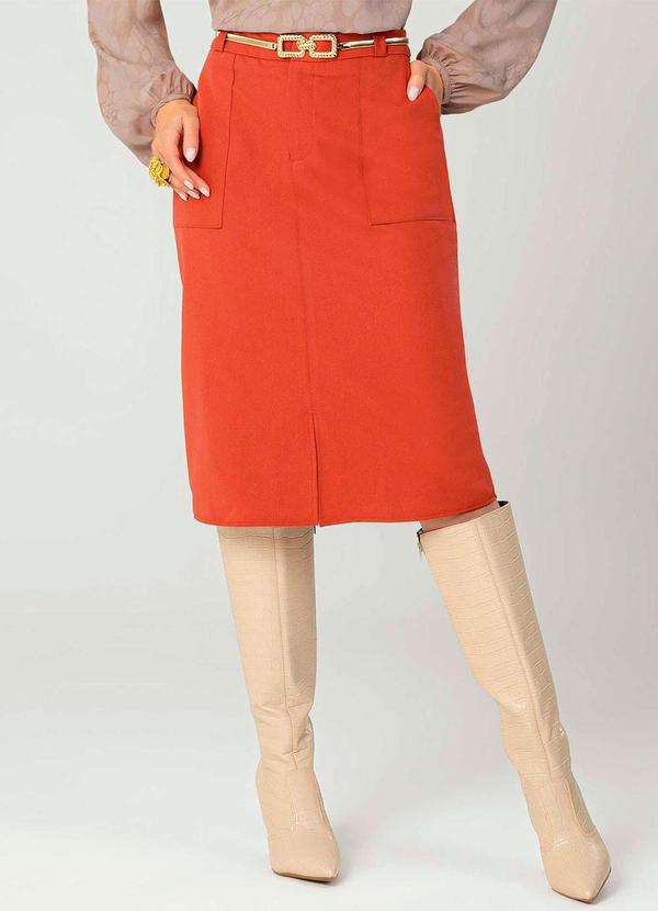 Gris - Saia Feminina Adulta com Abertura Bege