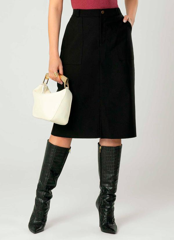 Gris - Saia Feminina Adulta com Abertura Preto