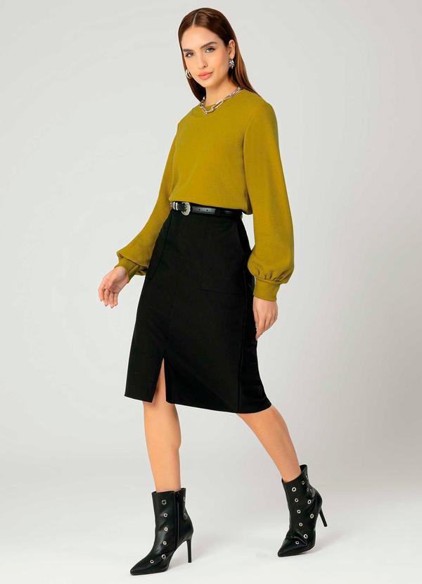 Gris - Saia Feminina Adulta com Abertura Preto 3