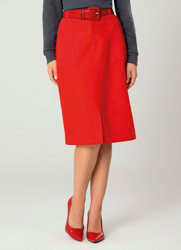 Gris - Saia Feminina Adulta com Abertura Vermelho