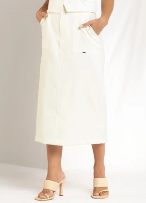 Marialícia - Saia Feminina Alfaiataria Bege - MARIALÍCIA