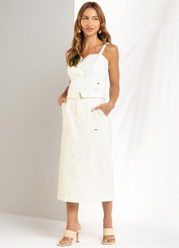 Marialícia - Saia Feminina Alfaiataria Bege 2